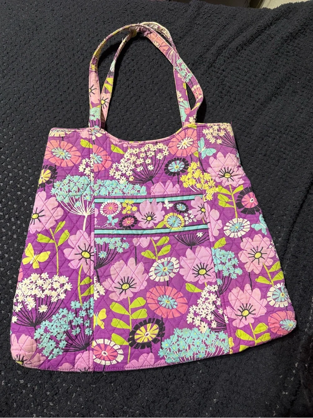 Vintage Vera Bradley Purple Quilted Floral Tote with Multicolor Accents